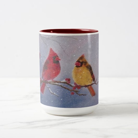 15 oz. Mok met het schilderen van twee kardinalen (Center)