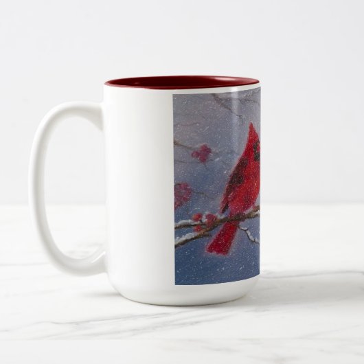 15 oz. Mok met het schilderen van twee kardinalen (Links)