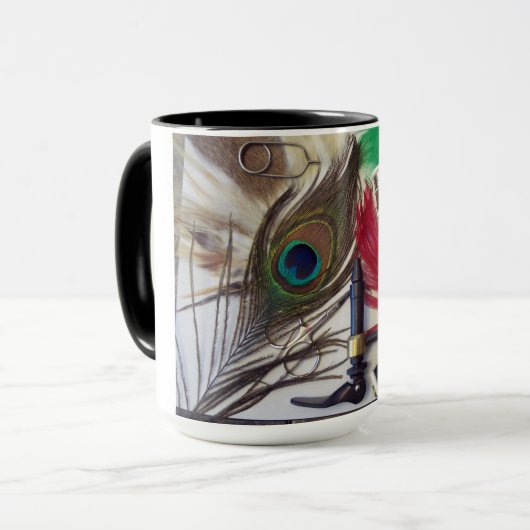 15 oz. ringer-mok met vluchtkoppelingsmaterialen. mok (Voorkant links)