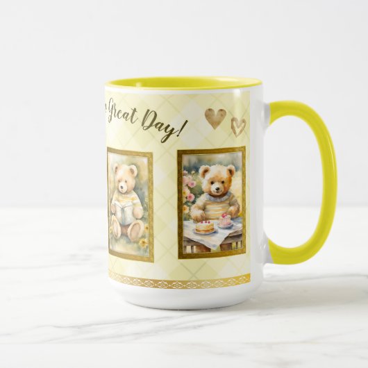 15 oz Schattigee teddybeer geel Grote Dag Fun Happ Mok (Rechts)