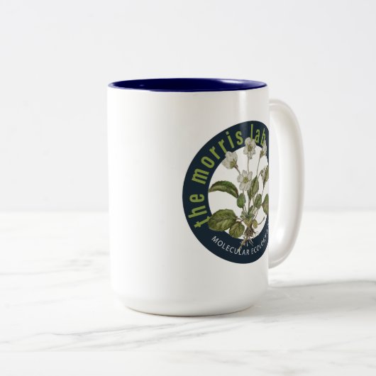 15 oz tweetonige mok met Morris Lab logo (Voorkant rechts)