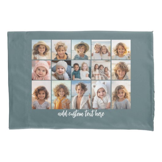 15 Photo Collage Grid - Script Text - blauw Kussensloop (Voorkant)