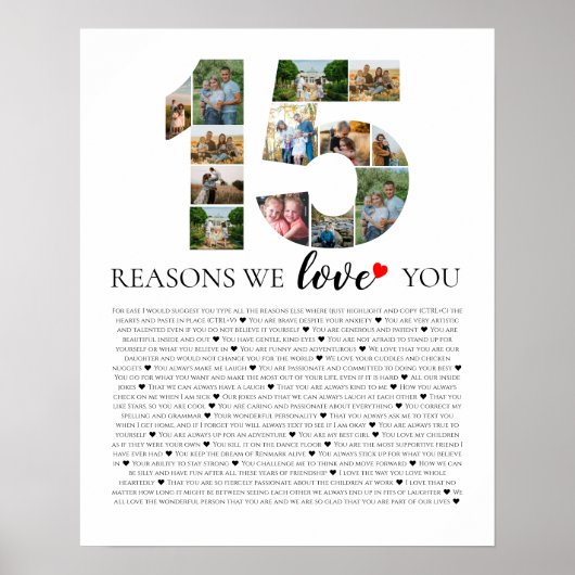 15 Redenen Waarom Ik Van Je Houd Fotocollage Poste Poster (Voorkant)