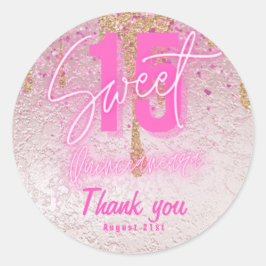 15 roze Folie Quinceanera Roos Gold C Ronde Sticker