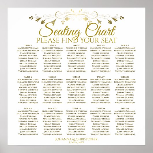 15 Tabel Eenvoudig Gold White Wedding Seating Char Poster (Voorkant)