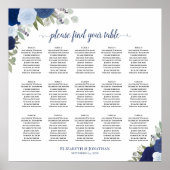 15 Tabel Elegant Blue Rozen Wedding Seating Chart Poster (Voorkant)