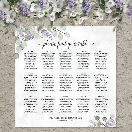 15 Tabel Eucalyptus Lavender Wedding Seating Chart Poster