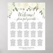 15 Tabel Ivoor White Roses Wedding Seating Chart Poster (Voorkant)