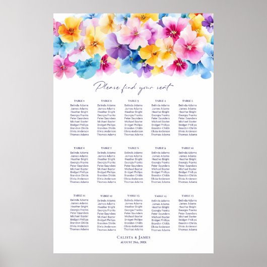 15 Tabel Kleurrijke Bloemen Trouwstoel Grafiek Poster (Voorkant)