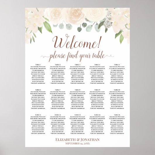 15 Tafel Blozende Perzikrozen Bruiloft Zitplaatska Poster (Voorkant)