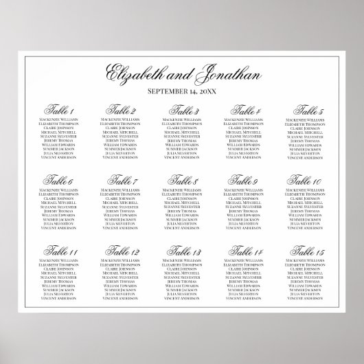 15 Tafel Eenvoudige Elegante Trouwstoel Grafiek Poster (Voorkant)