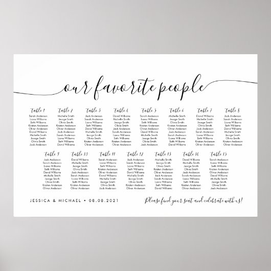 15 Tafel Elegant Onze Favoriete Mensen Zittingkaar Poster (Voorkant)