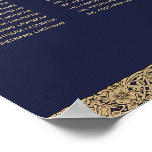 15 Tafel Elegante Marine Blauw Goud Zitting Grafie Poster (Hoek)