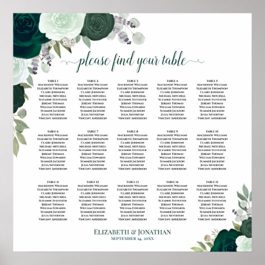 15 Tafel Emerald Rozen Chic Trouwzaalstoelenindeli Poster (Voorkant)