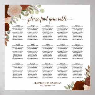15 Tafel herfst Rozen Wedding Seating Chart Poster