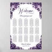 15 Tafel Paarse Bloem Bruiloftstoelindeling Poster (Voorkant)