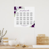 15 Tafel Paarse Rozen Chic Bruiloftstoewijzingskaa Poster (Keuken)