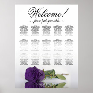 15 Tafel Royal Paars Roos Wedding Seating Chart Poster