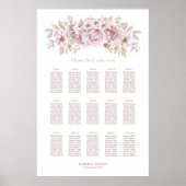 15 Tafel Roze Bloem Bruiloft Zitplaats Chart Poster (Voorkant)