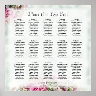 15 Tafel roze rozen en pony Wedding Seating Chart Poster
