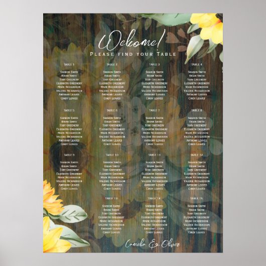 15 Tafel Rustiek Hout ZONNEBLOEMEN FOTO ZITTEN Poster (Voorkant)