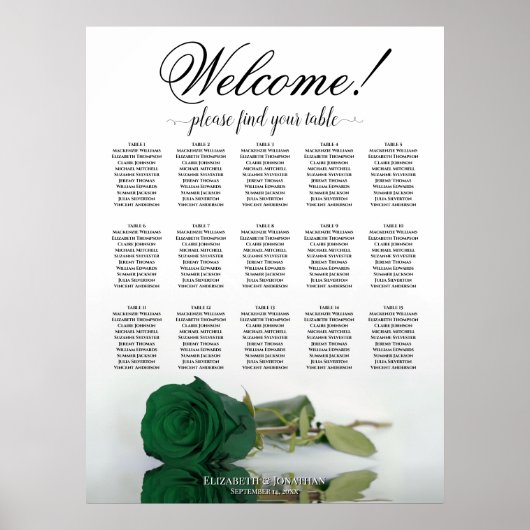 15 Tafel Smaragdgroene Rozen Trouwstoelindeling Gr Poster (Voorkant)
