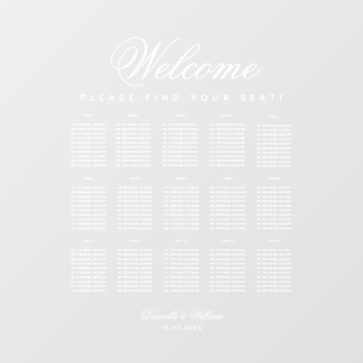 15 Tafel Transparant Wit Script Stoelindeling Graf Raamsticker (Vel)