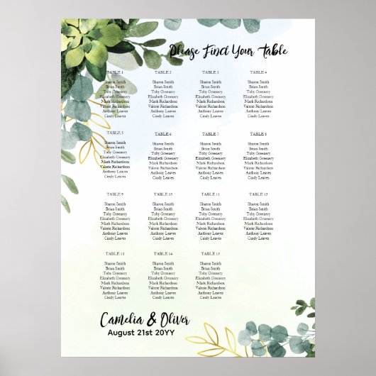 15 Tafel-weduwenkaart Greenery Eucalyptus Poster (Voorkant)
