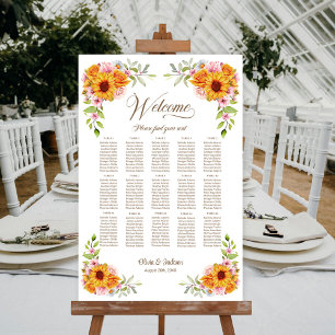 15 Tafel Zonnebloem Roos Trouwstoelkaart Poster