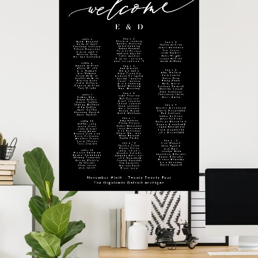 15 tafel Zwarte Calligrafie Bruiloft Welkom Zitpla Poster (Thuiskantoor)