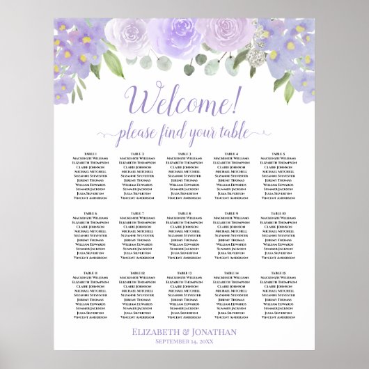 15 Tafellavender Rozen Boho Wedding Seating Chart Poster (Voorkant)