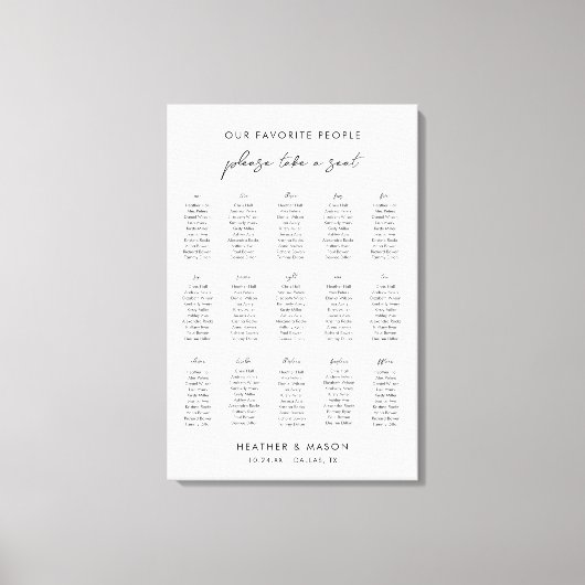 15 Tafels Gelieve Te Gaan Zitten Bruiloft Zitplaat Canvas Afdruk (Voorkant)