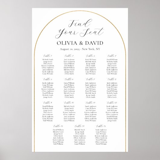 15 Tafels Gouden Boog Vind uw zitplaatskaart Poster (Voorkant)
