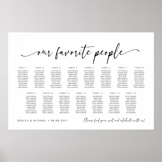 15 Tafels Het zitplan van onze favoriete mensen Poster (Voorkant)