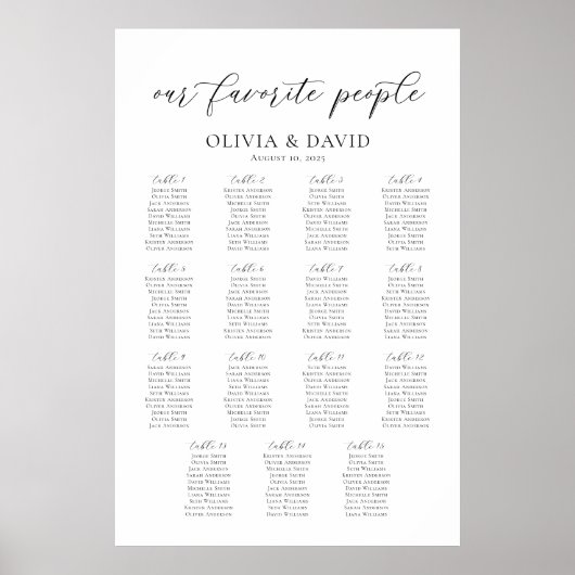 15 Tafels Onze Favoriete Mensen Zittingkaart Poster (Voorkant)