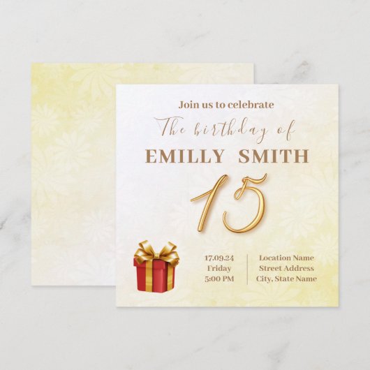 15 Verjaardag Invination Kaart (Voorkant / Achterkant)