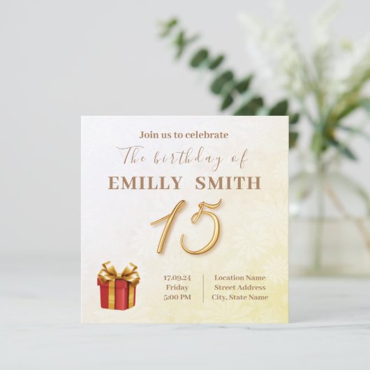 15 Verjaardag Invination Kaart (Staand voorkant)