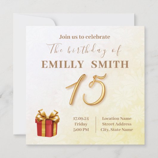 15 Verjaardag Invination Kaart (Voorkant)