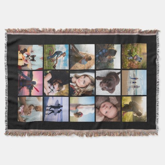 15 Vierkante Fotocollage Aandenken Zwart Deken (Voorkant)