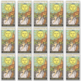 15 x 30e Verjaardag Zon Tarot Kaart Naam & Foto Sticker