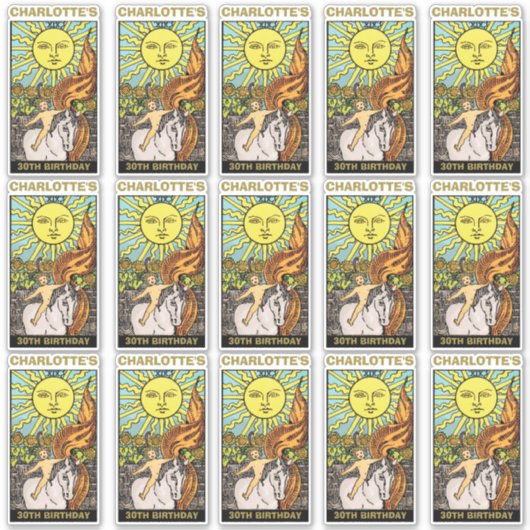 15 x 30e Verjaardag Zon Tarot Kaart Naam & Foto Sticker (Voorkant)