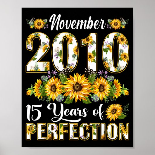 15 Year Old November 2010 Sunflower 15th Birthday Poster (Voorkant)