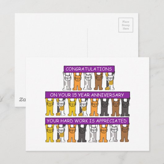 15 Year Work Anniversary Congratulations Cute Cats Briefkaart (Voorkant / Achterkant)