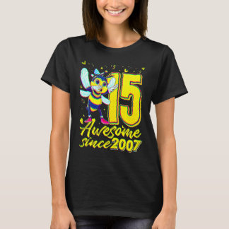 15 Years Old Dabbing Bee 15th Birthday Kids Girls T-shirt