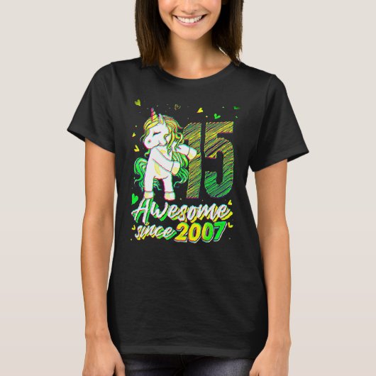 15 Years Old Unicorn Flossing 15th Birthday Unico T-shirt (Voorkant)