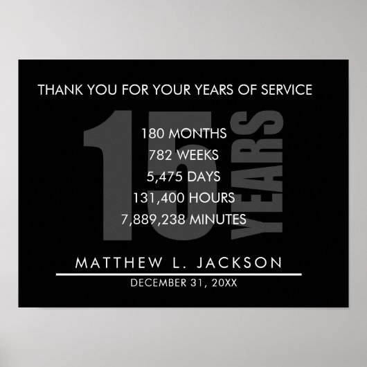 15 Years Retirement or Employee Appreciation Gift Poster (Voorkant)