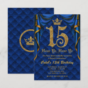 15DE 15 verjaardagsfeestje Koninklijke Blauwe Goud Kaart