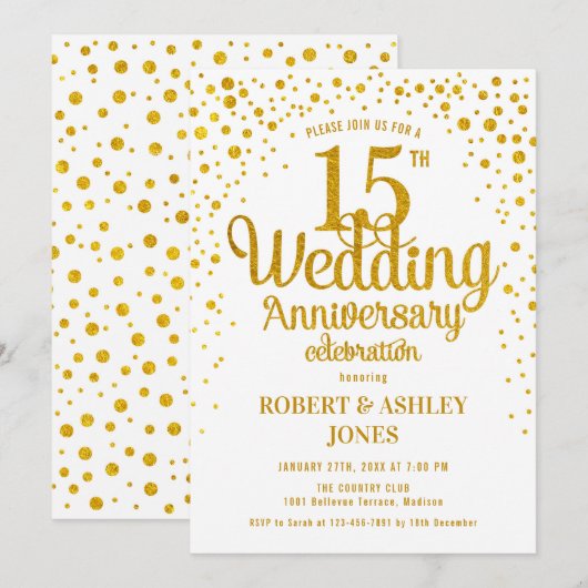 15de huwelijksverjaardag - Goud & Wit Kaart (Voorkant / Achterkant)