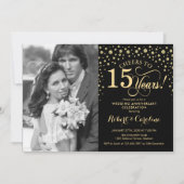15de trouwdag met foto - goud zwart kaart (Voorkant)