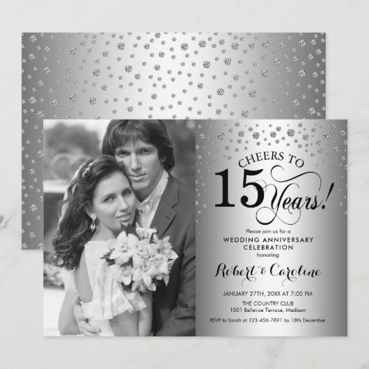 15de trouwdag met foto - Zilver Kaart (Voorkant / Achterkant)